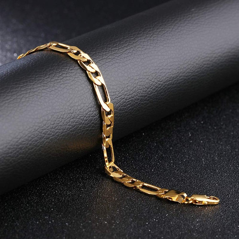 SIISPRI YZstyle18k Gold Plated Powerful Men's Bracelet Figaro Link Chain Gold Bracelet for Men(Size: Single, Color: Gold) (Size: One Size, Color: Gold) (Gold BE001) - Image 4